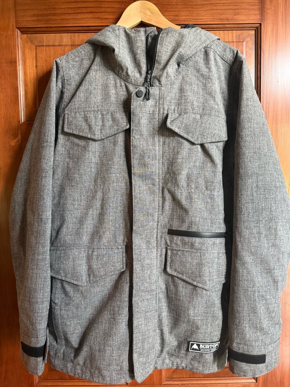 Burton Gray Hooded Ski Parka with Flap Pockets